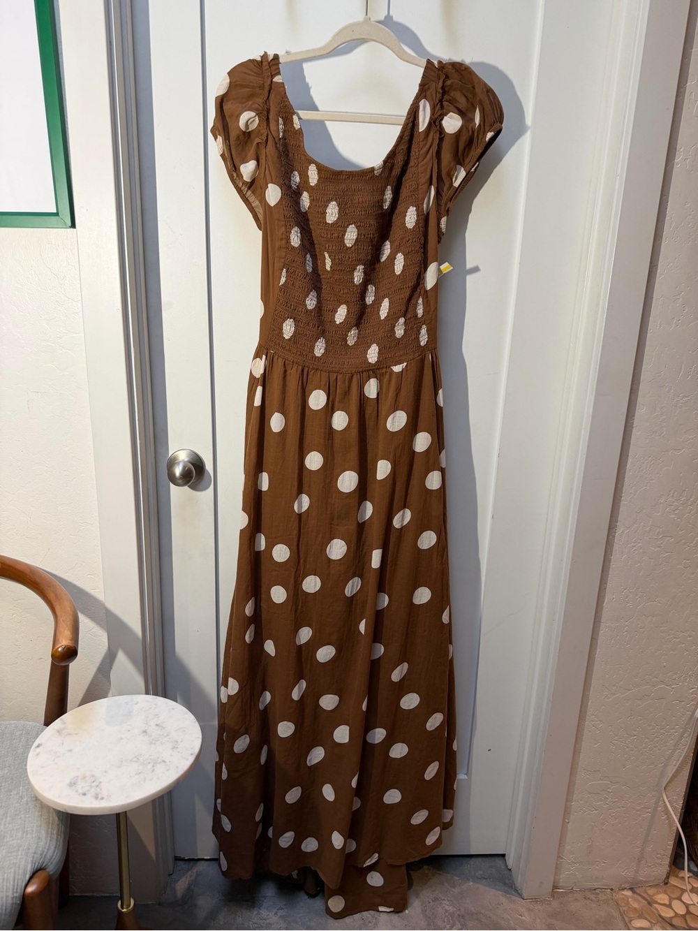Free People Brown Polka Dot Maxi Dress 100% Cotton XL - Picture 3 of 11
